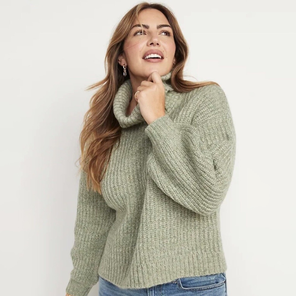 Old Navy Green Mélange Shaker-Stitch Turtleneck Sweater | S